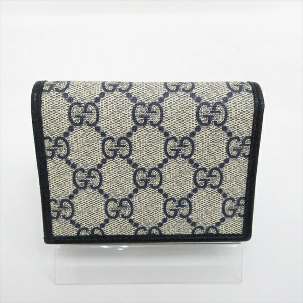 GUCCI GG Supreme Horsebit Bi fold Wallet Compact Navy Blue White Leather - Picture 2 of 9